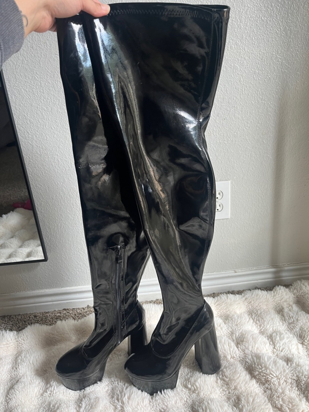 Black Patent Over-the-Knee Platform Boots